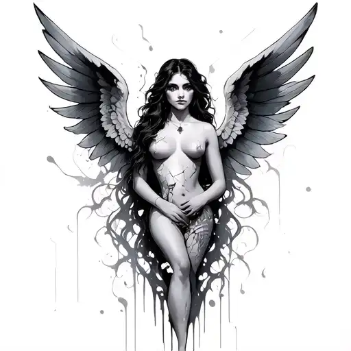 feminine broken angel tattoo design idea