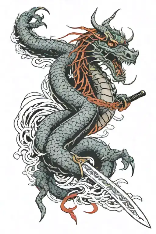 Samurai Sword, Dragon wrapped tattoo design idea