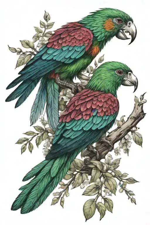 a toh bird and a quetzal bird combined all in one single bird with the key elements of both, and realistic, just one bir tattoo design idea