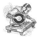 A sketch of a DJ mixing hip hop beats on a turntable tattoo design idea
