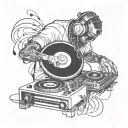 A sketch of a DJ mixing hip hop beats on a turntable tattoo design idea