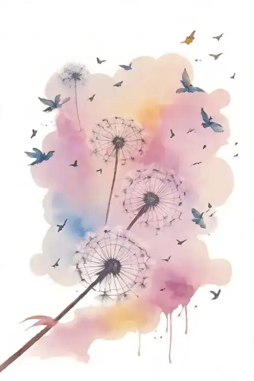 dandelion into birds flying away tattoo design idea