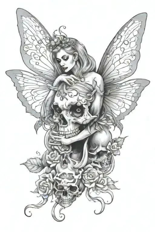 fairy with skulls tattoo design idea