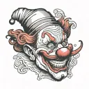 a happy clown  face like laughing at people's nonsensical tattoo design idea