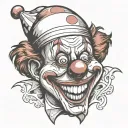 a happy clown  face like laughing at people's nonsensical tattoo design idea