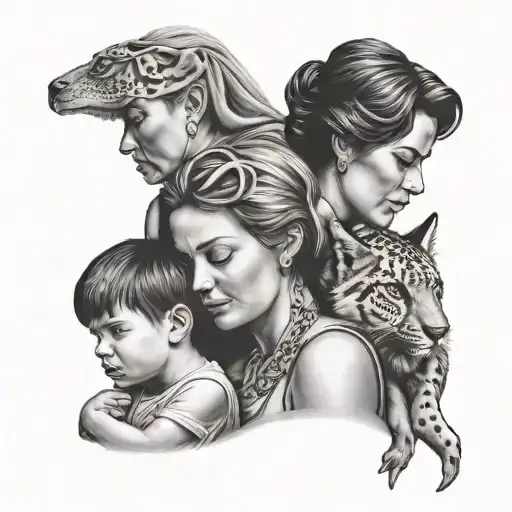 a mother and  two sons tattoo design idea