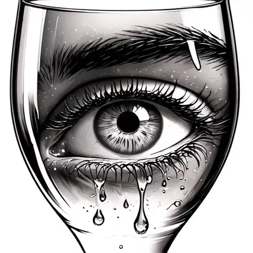 crying eye that drop tears on the glass of wine tattoo design idea