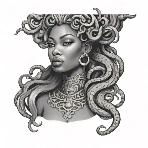 beautiful African American woman vs Medusa African American tattoo design idea