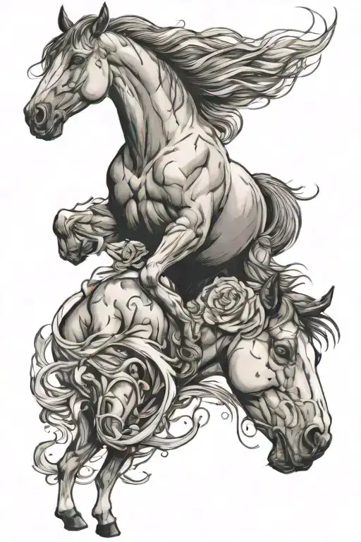 horse with a dog surrounded tattoo design idea