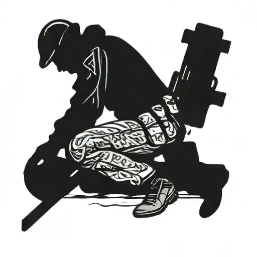 soldier kneeling praying tattoo design idea