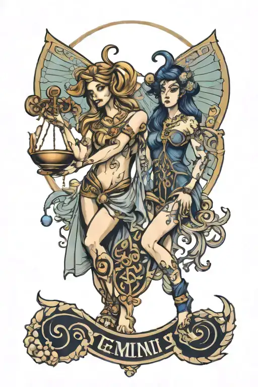 gemini zodiac and libra tattoo design idea