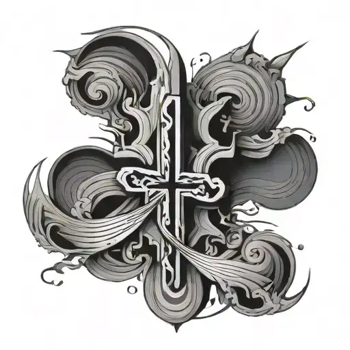 cross with a sound wave  tattoo design idea