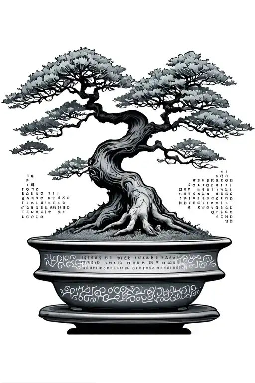 bonsai tree with word search puzzle pieces forming tattoo design idea