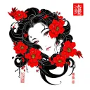 black with red accents style no shading outlines only randomize subject used  tattoo design idea