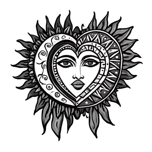 Aztec sun moon eternal love heart tattoo design idea