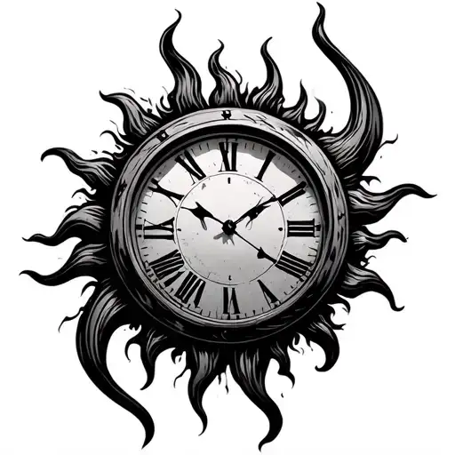 sun with clock tattoo design idea