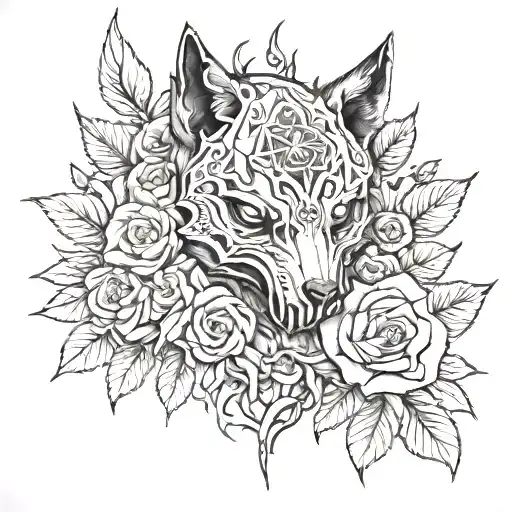 Wolfskull roses gothic Thelastofus tattoo design idea