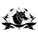 Fantasy wolf celestial elements forming a circle tattoo design idea