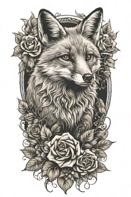 fox looking with sunflowers and roses tattoo design idea