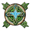 put a Celtic cross in green in the middle and replace the ring around the cross with a blue and white star of david tattoo design idea