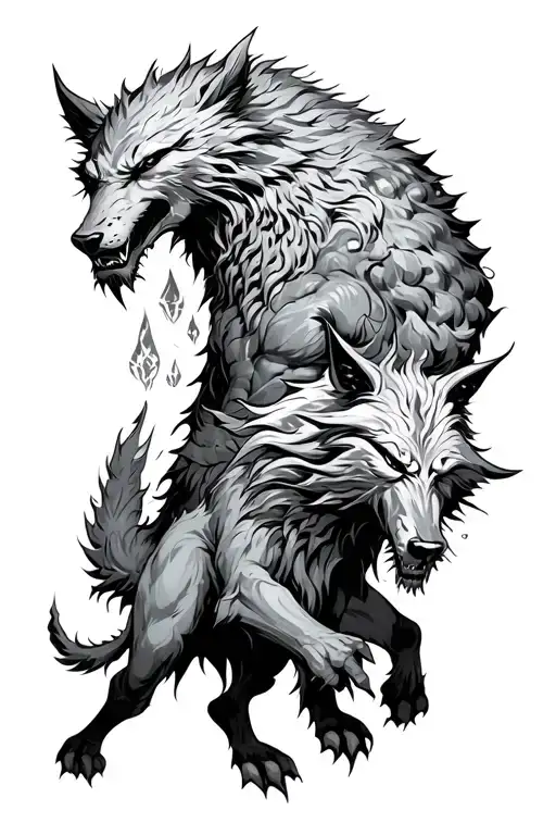 tyr god battle with fenrir  tattoo design idea