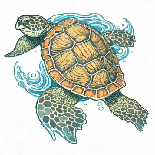 top view sea turtle and blue devil eye in turtle's back  tattoo design idea