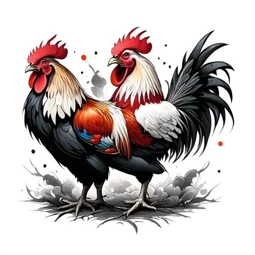two Chinese Rooster fighting each other tattoo design idea