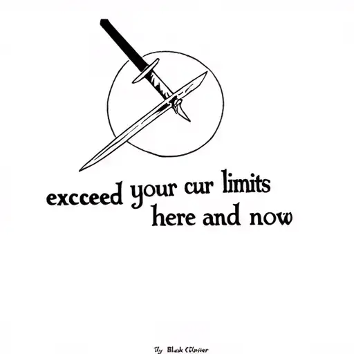 Tattoos with the phrase "exceed your limits here and now" by Black Clover with Silueta by Yami Sukehiro and his sword tattoo design idea