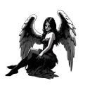 The fallen angel is a girl depicted by the floor sideways, to full height tattoo design idea