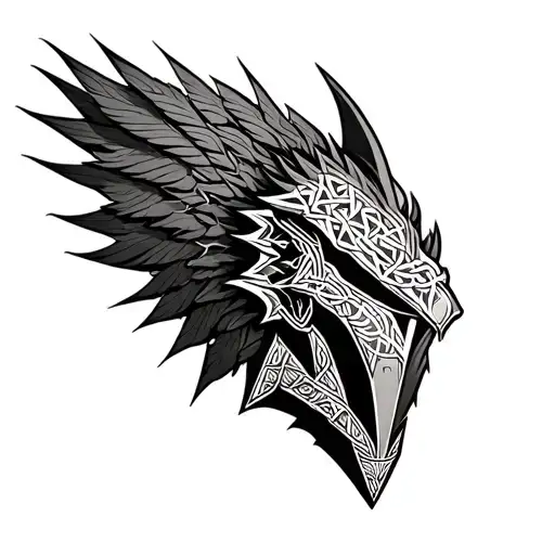 mandalorian mythosaur made out of caltic knotwork tattoo design idea