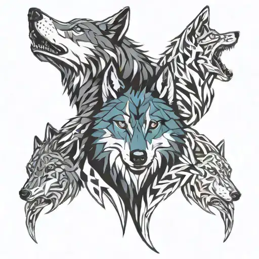 two wolves merged together tattoo design idea