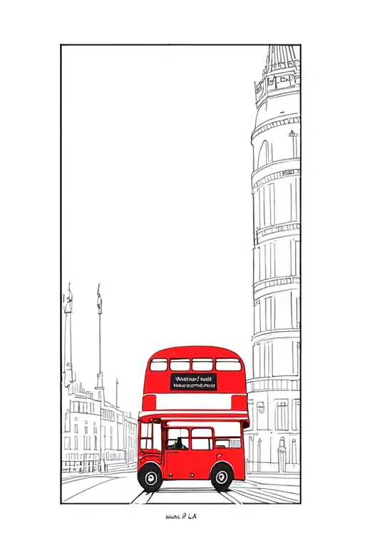 London postcard style tattoo with double decker bus tattoo design idea