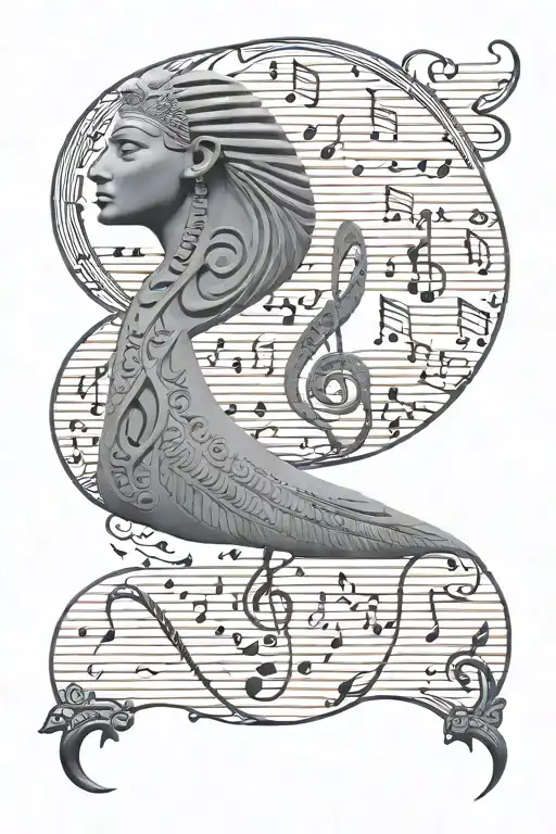 Ancient Egyptian hieroglyphs intertwined with musical notes tattoo design idea