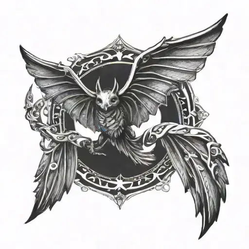 Name WISDOM withBat Wings tattoo design idea