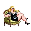 (old school traditional) ((full body)) curvy plus size chubby blonde pinup girl wearing black dress and black high heels tattoo design idea