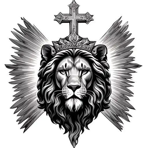 Jesus Christ, cross, Lion of Judah, king of kings tattoo design idea