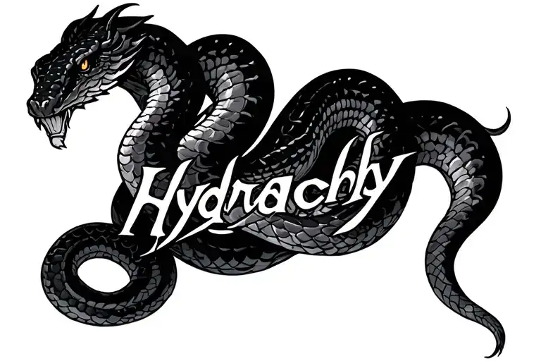 hydra snake with the word hydrarchy tattoo design idea