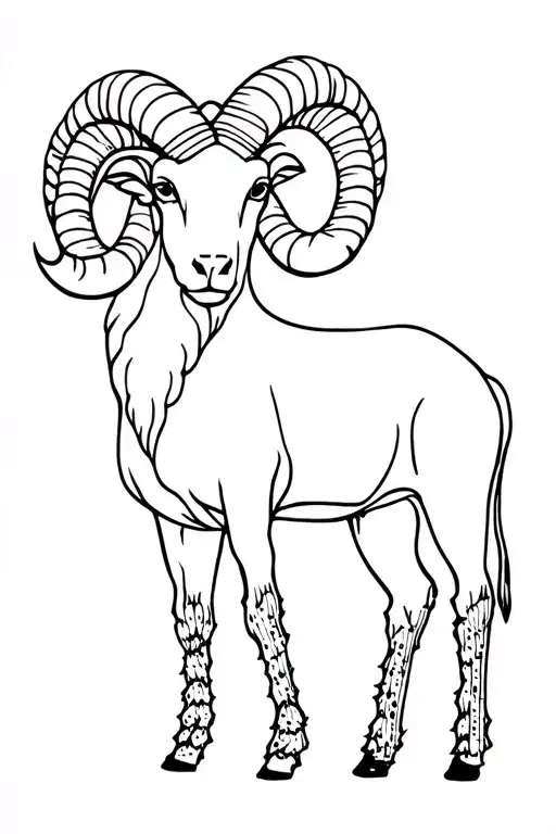Aries ram standing with cacti tattoo design idea