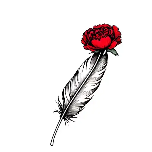 feather and a red carnation tattoo design idea