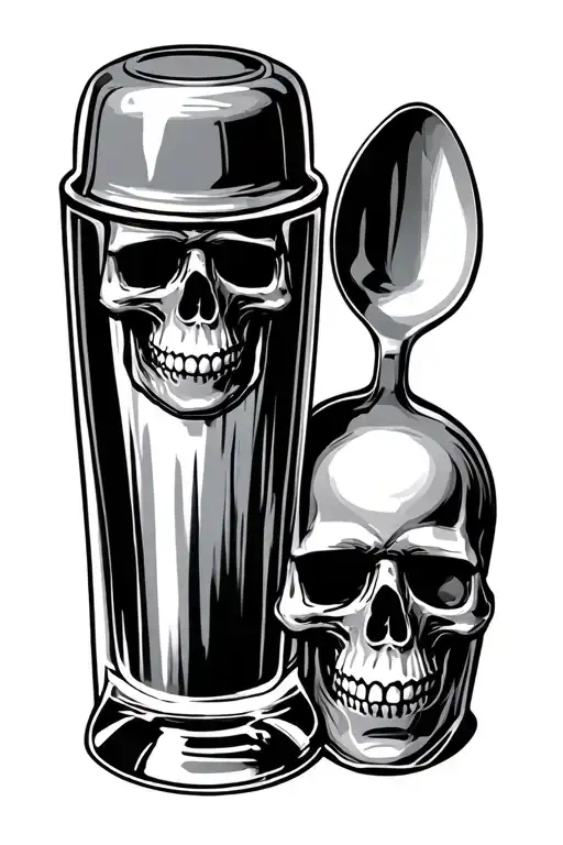 Shaker, Stir Glas, bar spoon, bottle, Skull tattoo design idea