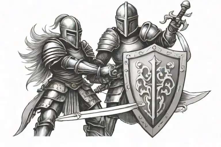 knight w sword and shield tattoo design idea