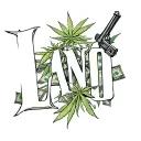 "Lano" with weed guns and money coming out of the letters tattoo design idea