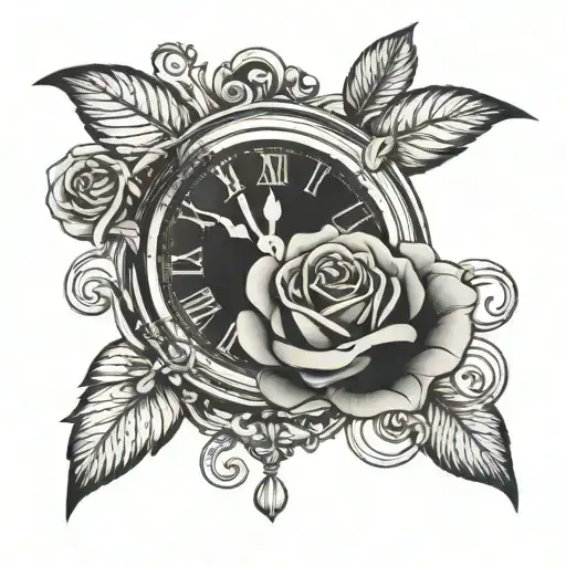 analog clock with rose intertwined symbolizing tattoo design idea