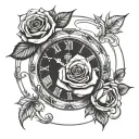 analog clock with rose intertwined symbolizing tattoo design idea