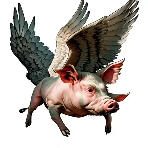 pig with wings flying tattoo design idea