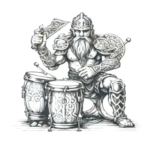 A Celtic warrior playing the drums at a music festival tattoo design idea