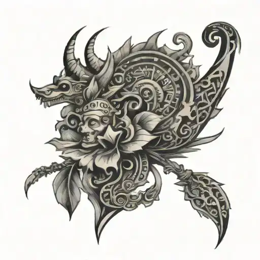 A multicultural tattoo with irish, english, peruvian and vietnamese culture tattoo design idea
