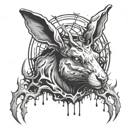demonic Rabbit with antlers ending with dripping ink tattoo design idea