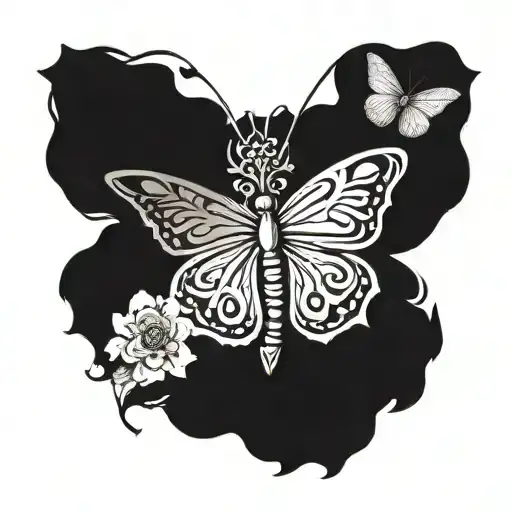 peacock butterfly cross of jesus in the center tattoo design idea