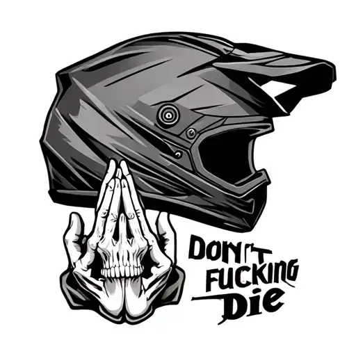 "Don't fucking die" motocross helmet with skull praying hands tattoo design idea